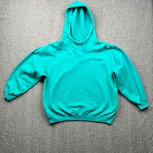 Vintage Cheetah Mervyns Hoodie Mens Small Teal 90s Fleece Pullover Sweater y2k